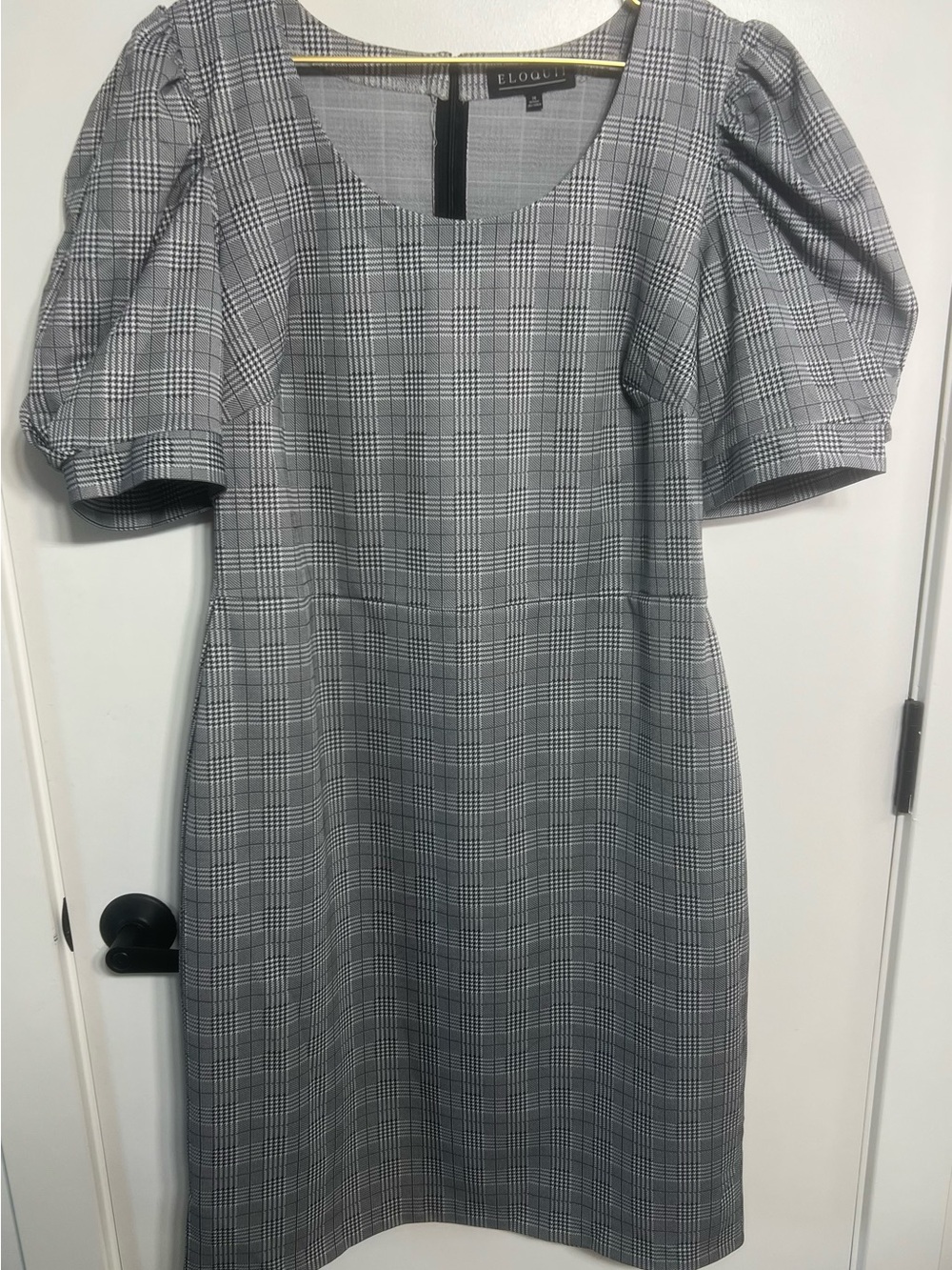 Eloquii Houndstooth Puff-Sleeve Midi Dress with Scoop Neck